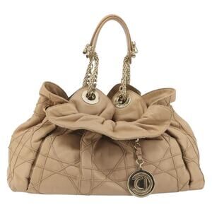 Dior Chain Drawstring Bag Beige Leather Handbag